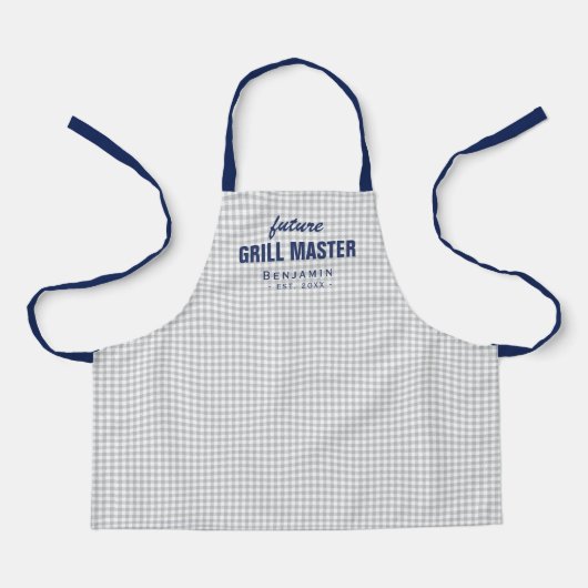Gray gingham future grill master gepersonaliseerd schort (Voorkant)