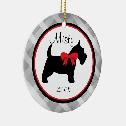 Gray Gingham Scottish Terrier Pet Ornament (Rechts)