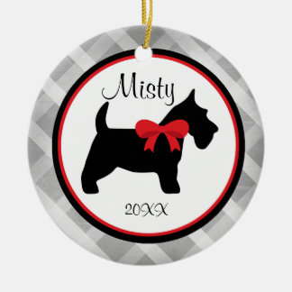 Gray Gingham Scottish Terrier Pet Ornament
