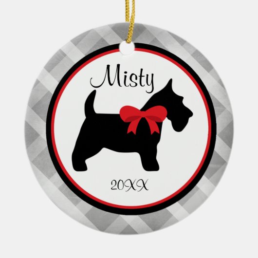Gray Gingham Scottish Terrier Pet Ornament (Voorkant)