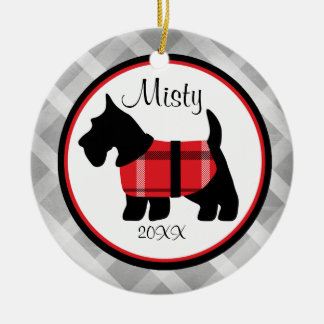 Gray Gingham Scottish Terrier Pet Ornament