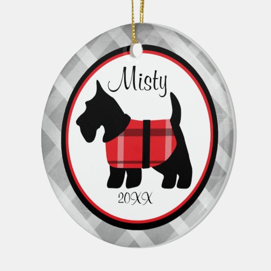 Gray Gingham Scottish Terrier Pet Ornament (Links)