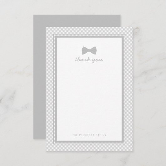 Gray gingham stropdas baby shower bedankkaart (Voorkant / Achterkant)