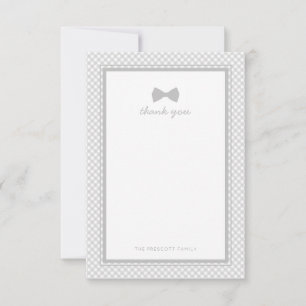 Gray gingham stropdas baby shower bedankkaart