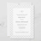 Gray Gingham Traditional Baby shower Invitation Kaart (Voorkant)