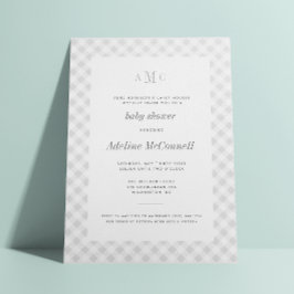 Gray Gingham Traditional Baby shower Invitation Kaart