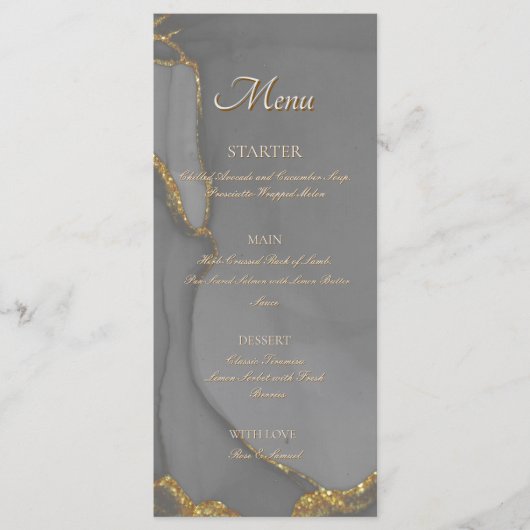 Gray Glitter Alcohol Ink Chic Flat Menu (Voorkant)