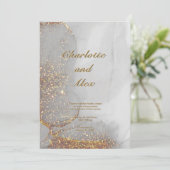 Gray Glitter Chic Alcohol Ink Wedding Invitation Kaart (Staand voorkant)