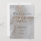 Gray Glitter Elegant  Ink Wedding Invitation Kaart (Voorkant)