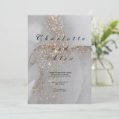 Gray Glitter Elegant  Ink Wedding Invitation Kaart (Staand voorkant)