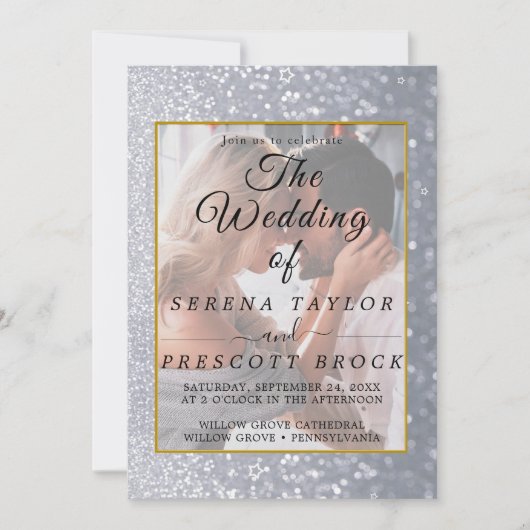 Gray Glitter Elegant Vellum Wedding Invitation Kaart (Voorkant)