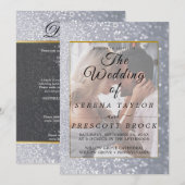 Gray Glitter Elegant Vellum Wedding Invitation Kaart (Voorkant / Achterkant)