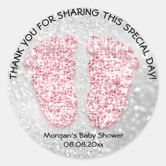 Gray Glitter Feet Baby shower Favor Dankjewel Ronde Sticker (Voorkant)