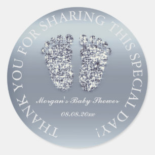 Gray Glitter Feet Baby shower Favor Ronde Sticker