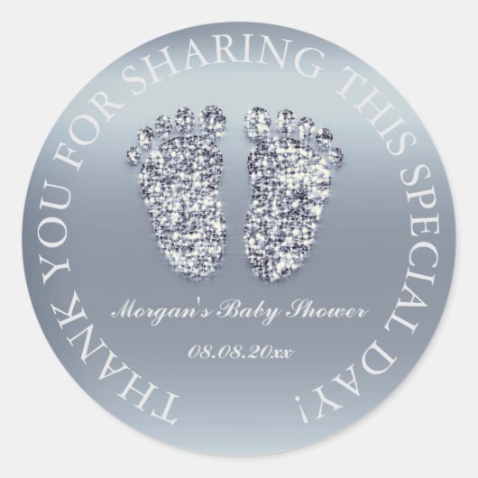 Gray Glitter Feet Baby shower Favor Ronde Sticker (Voorkant)