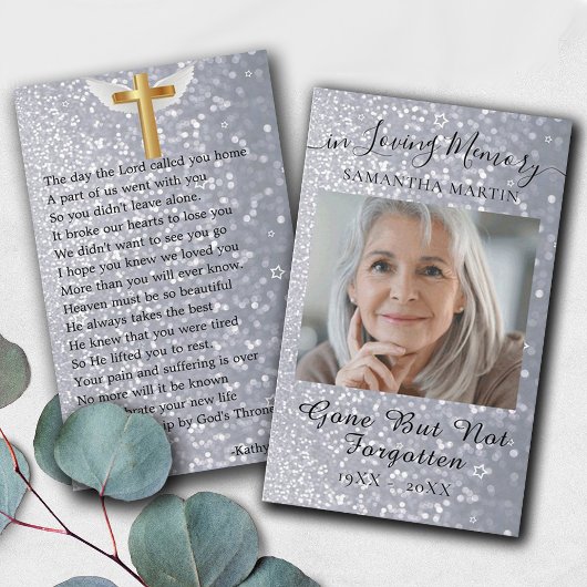 Gray Glitter Funeral Memorial Prayer Visitekaartje