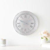 Gray Glitter Gray Silver Roman Numbers Elegant Grote Klok (Huis)