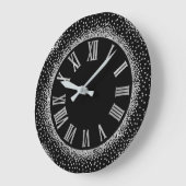 Gray Glitter Silver Roman Number Elegant Black Grote Klok (Hoek)