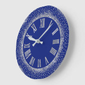 Gray Glitter Silver Roman Number Indigo Blue Grote Klok (Hoek)