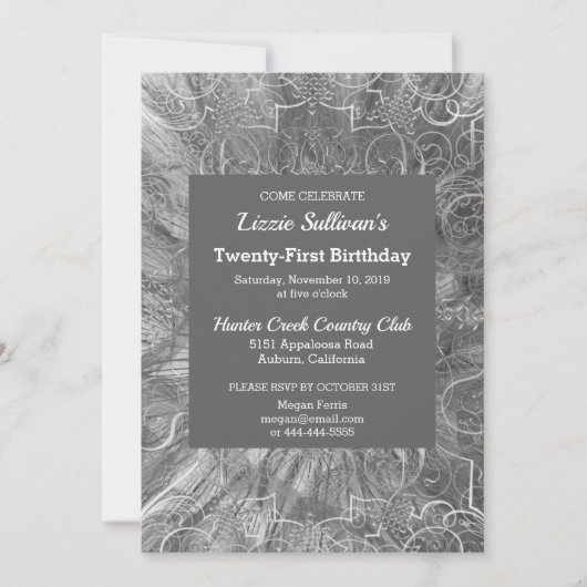 Gray Glitzy Birthday Uitnodiging (Voorkant)