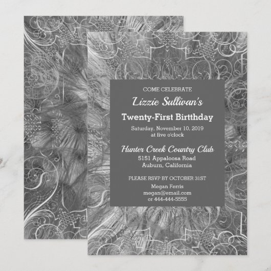 Gray Glitzy Birthday Uitnodiging (Voorkant / Achterkant)