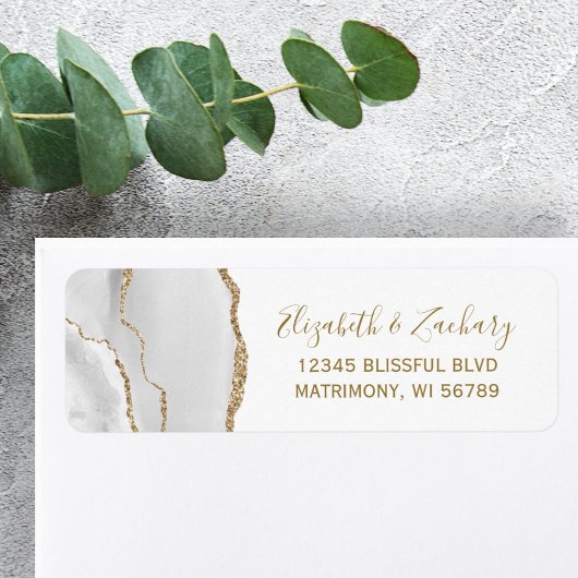 Gray Gold Agate Wedding Return Label