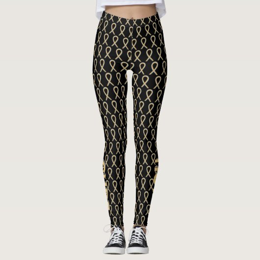 Gray & Gold Awareness Ribbon Hope & Cure Leggings (Voorkant)