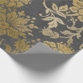 Gray Gold Big Flowers Cottage Damask Graphite Cadeaupapier (Hoek)