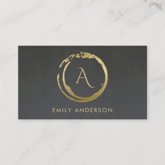 GRAY GOLD BRUSH STROKE STAIN CIRCLE LOGO MONOGRAM VISITEKAARTJE (Voorkant)