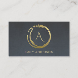 GRAY GOLD BRUSH STROKE STAIN CIRCLE LOGO MONOGRAM VISITEKAARTJE