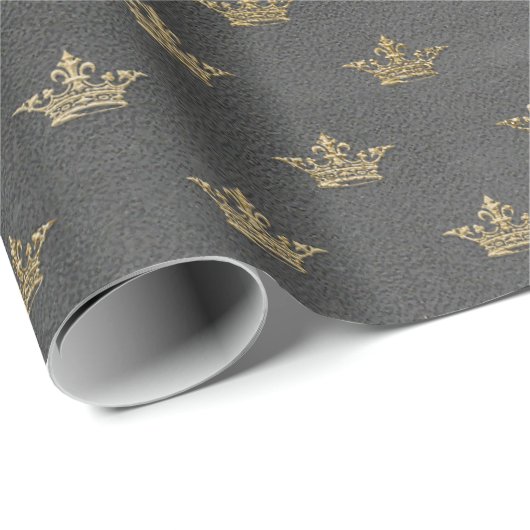 Gray Gold Crown Grungy Cottage Royal Graphite Cadeaupapier (Rol Hoek)