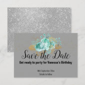 GRAY GOLD FLORAL CHEVRON BEWAREN DE DATUM RSVP KAA (Voorkant / Achterkant)