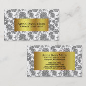 *~* Gray Gold Foil Floral Victoriaans  Linen Visitekaartje (Voorkant / Achterkant)