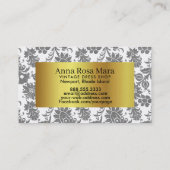 *~* Gray Gold Foil Floral Victoriaans  Linen Visitekaartje (Achterkant)