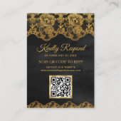 Gray Gold Foil Lace QR Code RSVP Weddenschap Websi Informatiekaartje (Voorkant)