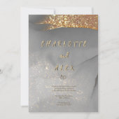 Gray Gold Glitter Chic Ink Wedding Invitation Kaart (Voorkant)