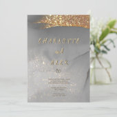 Gray Gold Glitter Chic Ink Wedding Invitation Kaart (Staand voorkant)