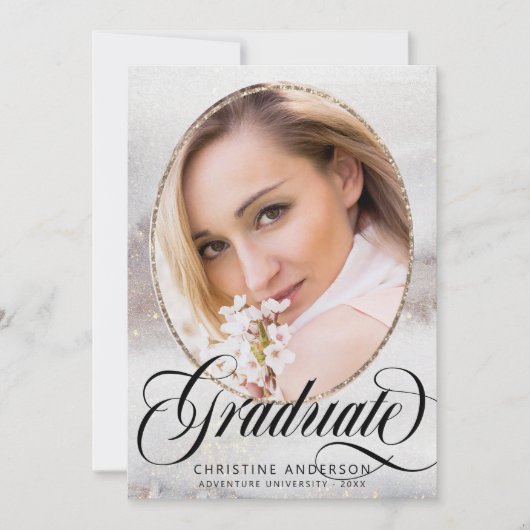 Gray Gold Glitter Foto Virtuele GraduPartij Kaart (Voorkant)