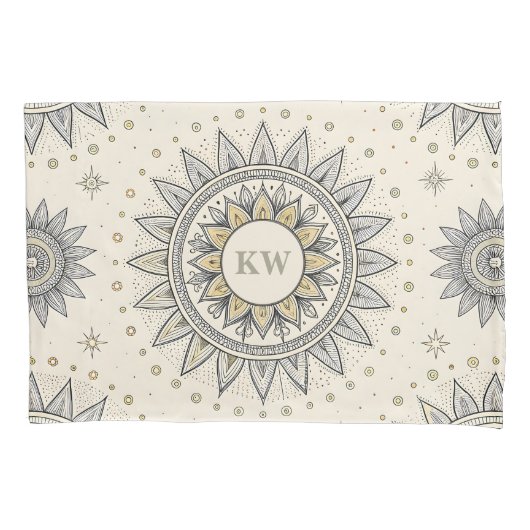 Gray Gold Mandala Pattern Monogram Kussensloop (Voorkant)