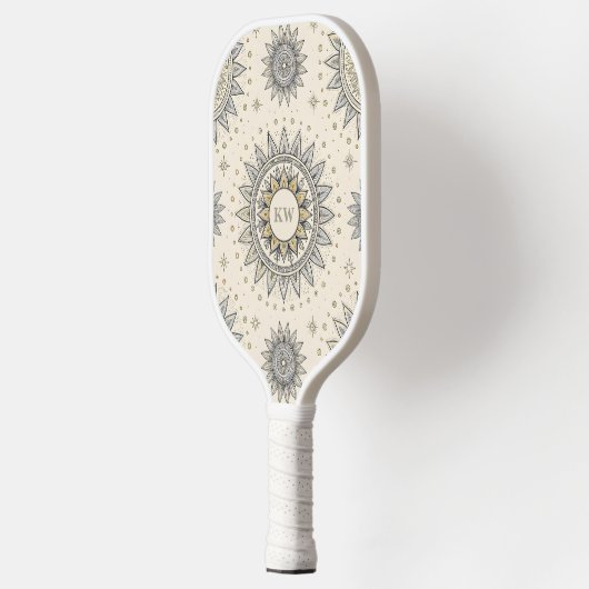 Gray Gold Mandala Pattern Monogram Pickleball Paddle (Links)