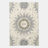 Gray Gold Mandala Pattern Monogram Theedoek (Verticaal)