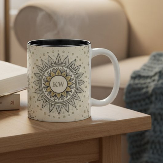 Gray Gold Mandala Pattern Tweekleurige Koffiemok