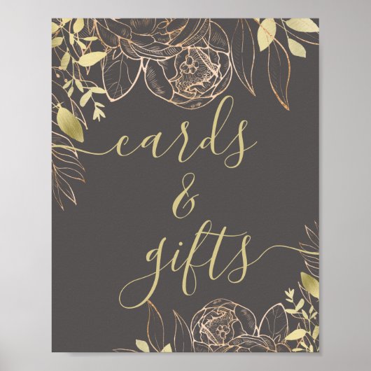 Gray & Gold Modern Floral Cards & Gifts Poster (Voorkant)