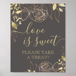 Gray & Gold Modern Floral Sweet Favor Table Poster