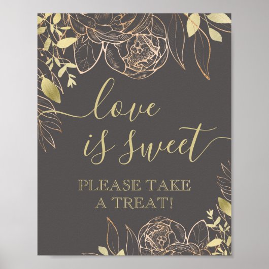 Gray & Gold Modern Floral Sweet Favor Table Poster (Voorkant)