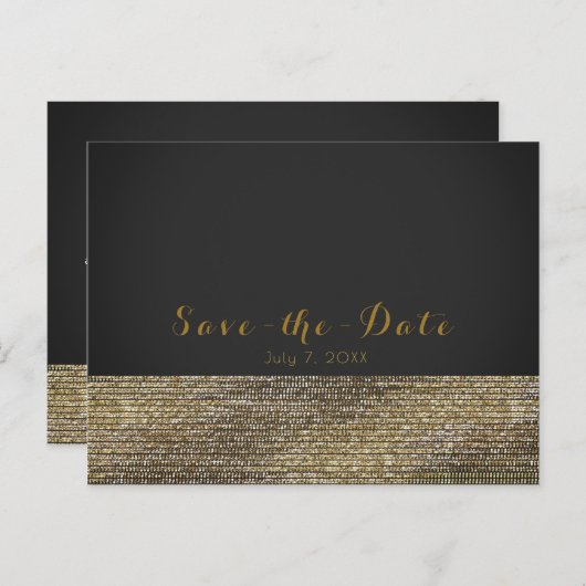 Gray & Gold Modern Glam Sequins Chic Save the Date Aankondigingskaart (Voorkant / Achterkant)