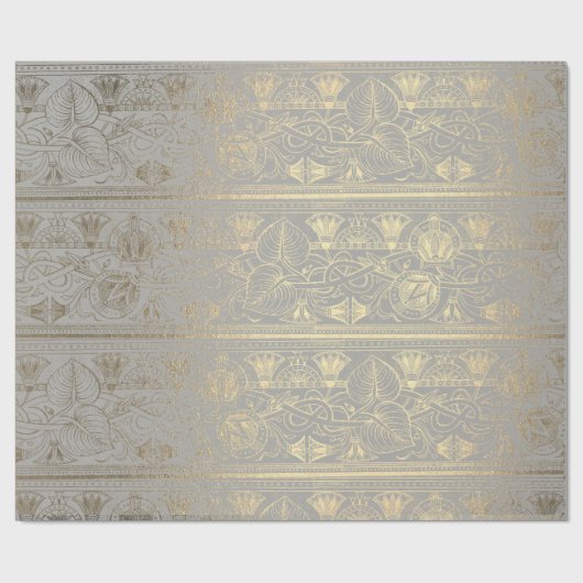 Gray Gold Papyrus Antiek Egyptisch Floral Lotus Cadeaupapier (Vlak)