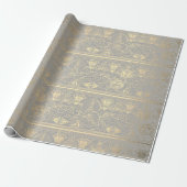 Gray Gold Papyrus Antiek Egyptisch Floral Lotus Cadeaupapier (Uitgerold)