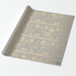 Gray Gold Papyrus Antiek Egyptisch Floral Lotus Cadeaupapier