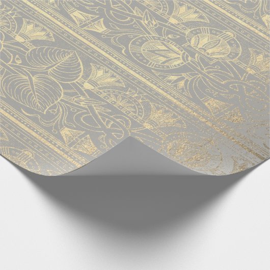 Gray Gold Papyrus Antiek Egyptisch Floral Lotus Cadeaupapier (Hoek)